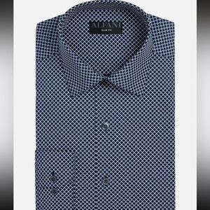 ALFANI Men's Navy Blue Geometric Slim Fit Stretch Dress Shirt Size XL